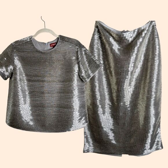 STAUD Bead Embellished Silver Skirt Set - Picture 2 of 16